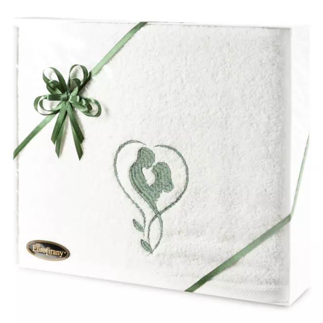 Zestaw prezentowy ręcznik bawełniany 1 szt 70x140 cm, kolor biały z ozdobym haftem