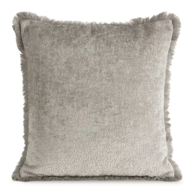 Poszewka na poduszkę 45x45 cm beżowa z szenilowej nici zdobiona subtelnymi frędzlami ADIA