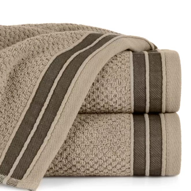 Ręcznik kąpielowy 50x90 cm bawełniany kolor beżowy w pasy 500 g/m2 MADLEN