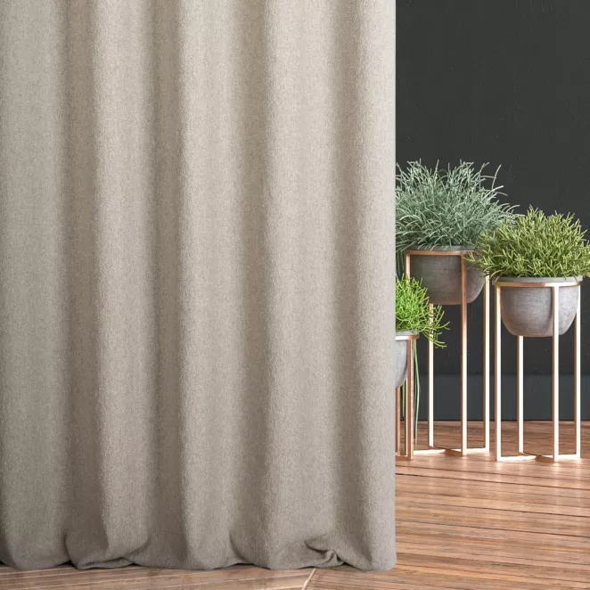 Zasłona szyta na taśmie 5 cm beżowa z tkaniny bukla z efektem melanżu