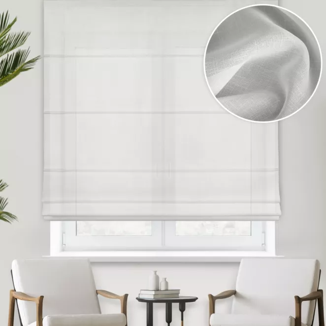 Roleta rzymska naturalno kremowa z miękkiej, matowej żorżety, wykończona obciążnikiem