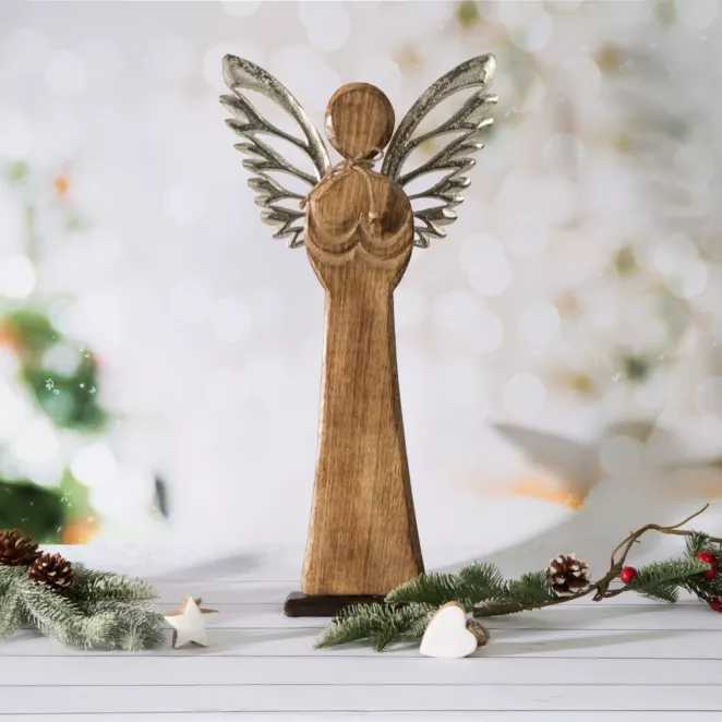 Figurka świąteczna Aniołek z srebrnymi skrzydłami