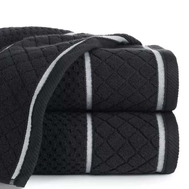 Ręcznik do rąk 30x50 cm bawełniany kolor czarny o strukturze krateczki z ozdobną bordiurą 500 g/m2 FAVORI