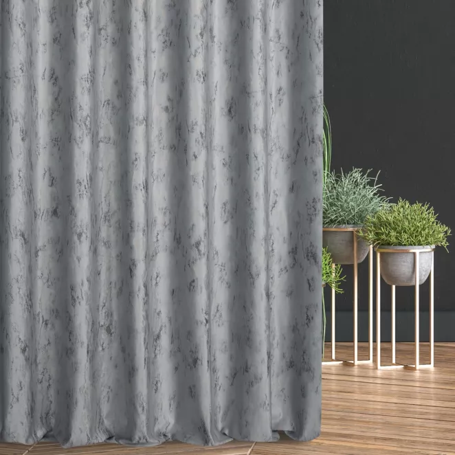 Zasłona szyta na taśmie 5 cm srebrno złocista z tkaniny welwetowej ze złotym marmurkowym nadrukiem