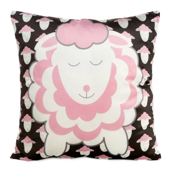 Poszewka na poduszkę 45x45 cm welwetowa, czarno różowa z motywem baranków KIDS 7 B DESIGN 91