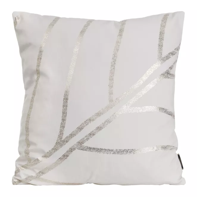 Poszewka na poduszkę 45x45 cm welwetowa biała z błyszczącym nadrukiem liści BLINK 38