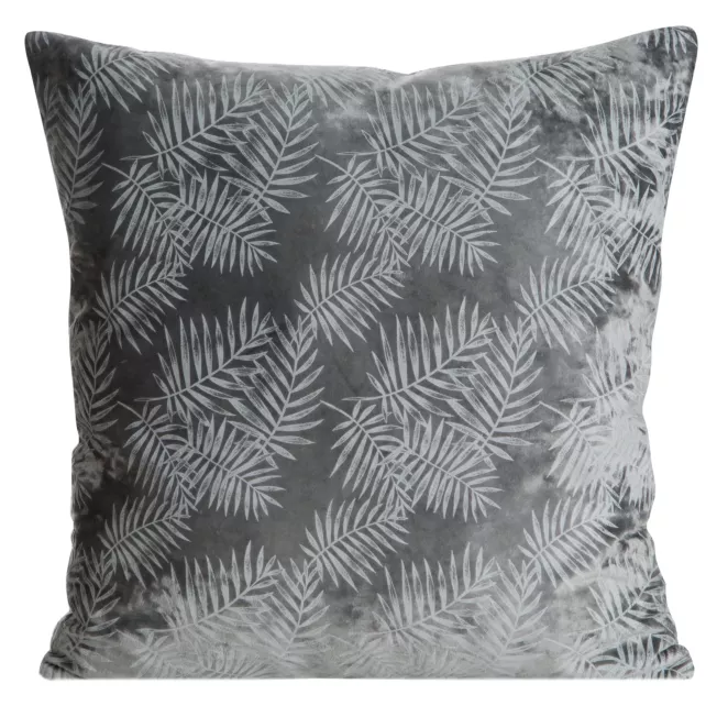 Poszewka na poduszkę 45x45 cm z miękkiego welwetu grafitowa z nadrukiem liści palmy VELVET 74 Eurofirany Premium
