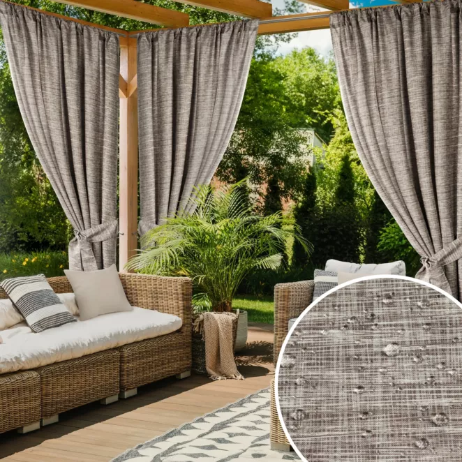 Zasłona brązowo, kremowa z wodoodpornej tkaniny idealna do ogrodu i na taras 155x200 cm tunel - GARDEN
