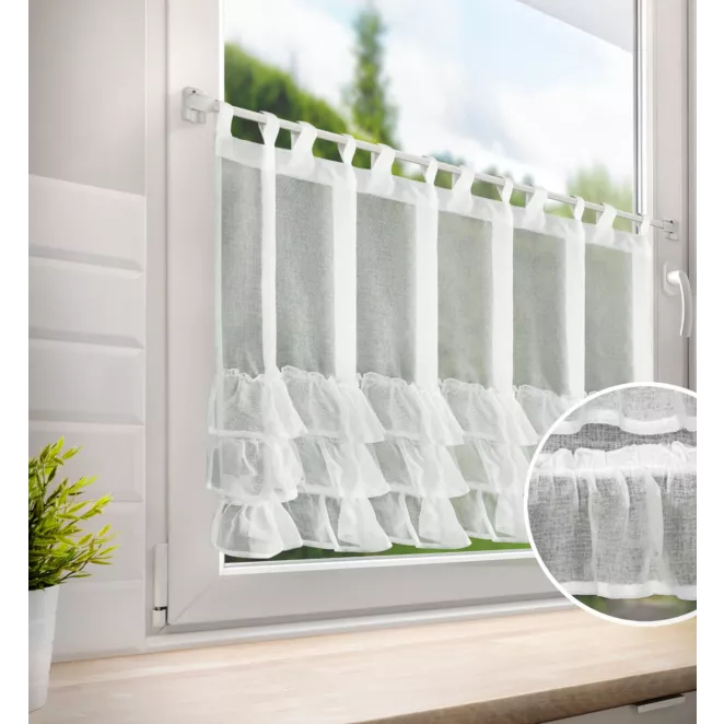 Zazdrostka biała z etaminy zdobiona subtelnymi falbanami 150x70 cm szelki LILIAN