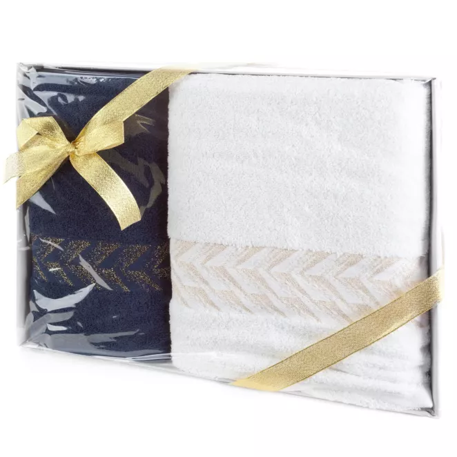 Zestaw ręczników bawełnianych na prezent 2 szt kolor biały, granatowy 450 g/m2 GLOW