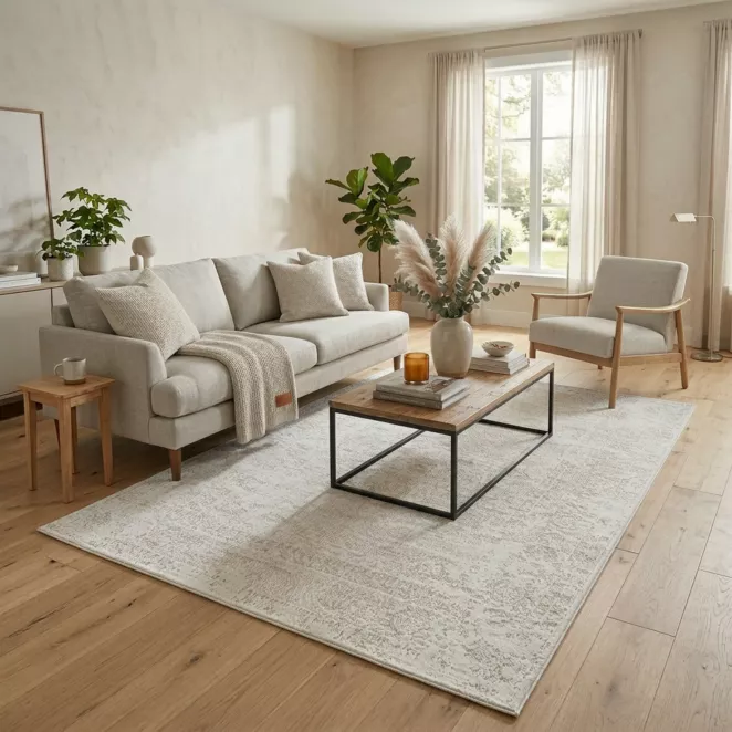 Dywan 60x100 cm kremowo, beżowy z subtelnie ornamentowym wzorem NOVA 3