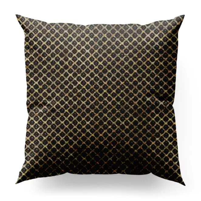 Poszewka szyta czarno złota z szenilowej tkaniny w drobny geometryczny wzór przetykany błyszczącą nicią