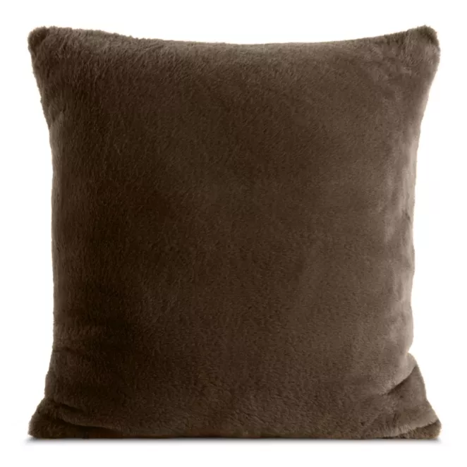 Poszewka na poduszkę 45x45 cm ciemnobrązowa z miękkiej futrzanej tkaniny NINA