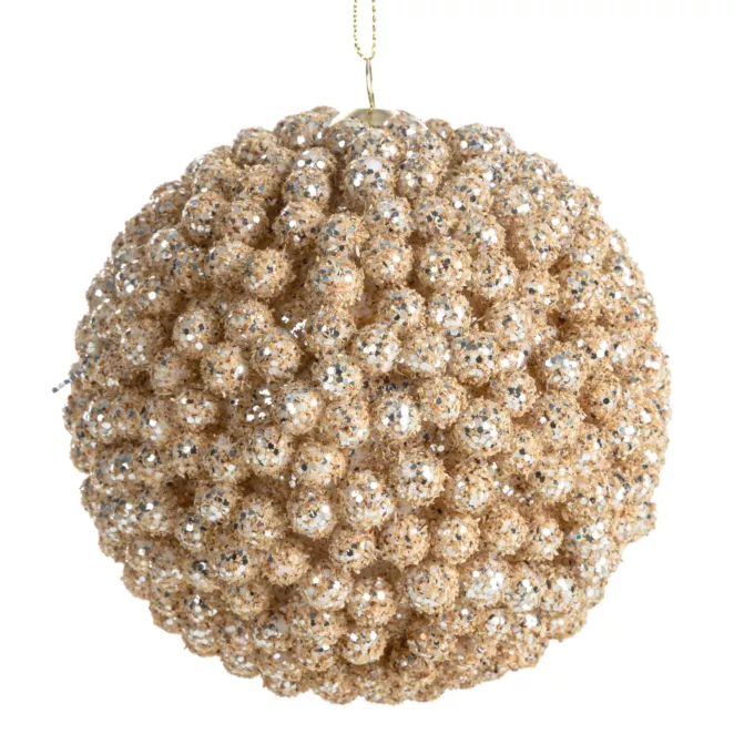 Bombka choinkowa zdobiona wypukłym wzorem i lśniącymi drobinkami