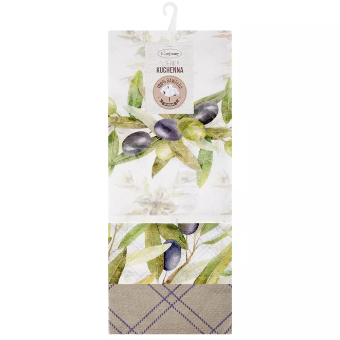 Komplet ściereczek kuchennych  3szt 50x75 cm bawełniany kolor biały,zielony 200 g/m2  OLIVE