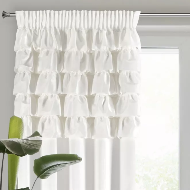 Zasłona welwetowa biała zdobiona falbanami 140x270 cm taśma - AURA