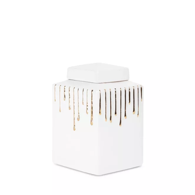 Pojemnik ceramiczny LUIS z motywem cieknącej złotej farby