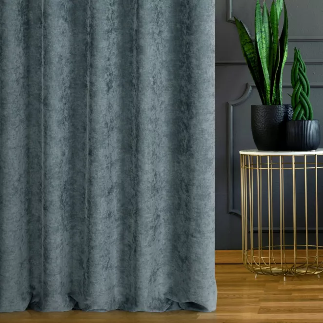 Zasłona szyta na taśmie 5 cm turkusowa z miękkiej tkaniny szenilowej typu dimout o naturalnym splocie