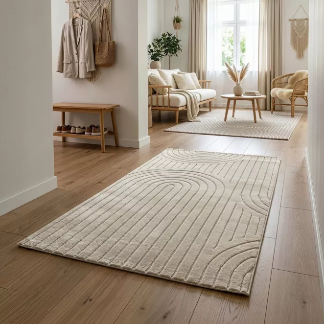 Dywan 80x150 cm beżowy z tłoczonym wzorem 3D VENUS BOHO 2