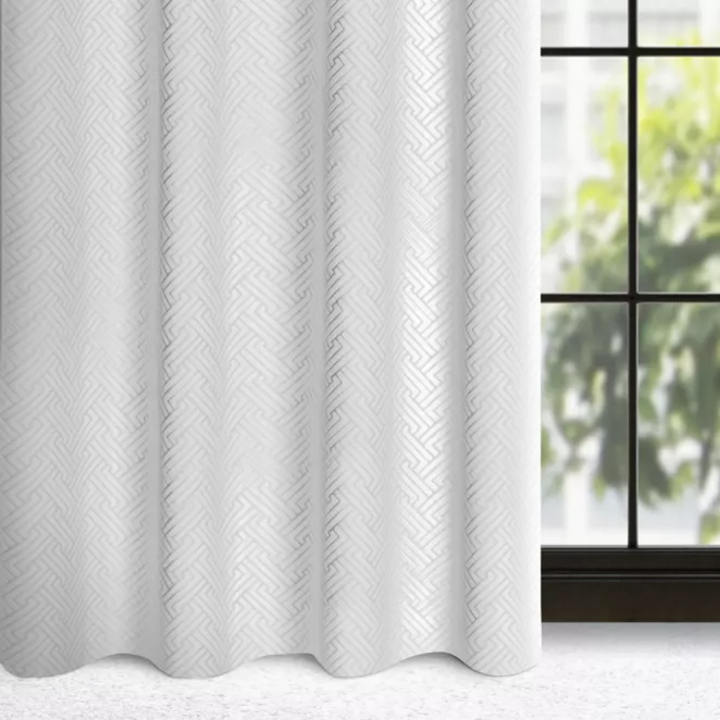 Zasłona biała z żakardowym geometrycznym wzorem z matowego welwetu 140x250 cm przelotka - ISLA