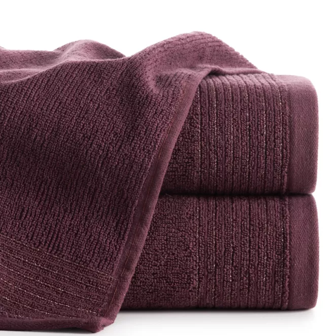 Ręcznik kąpielowy 50x90 cm bawełniany kolor burgundowy zdobiony błyszczącą bordiurą 500 g/m2 LARI