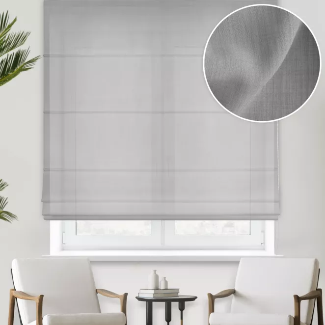Roleta rzymska stalowa z gładkiej matowej etaminy o naturalnym splocie