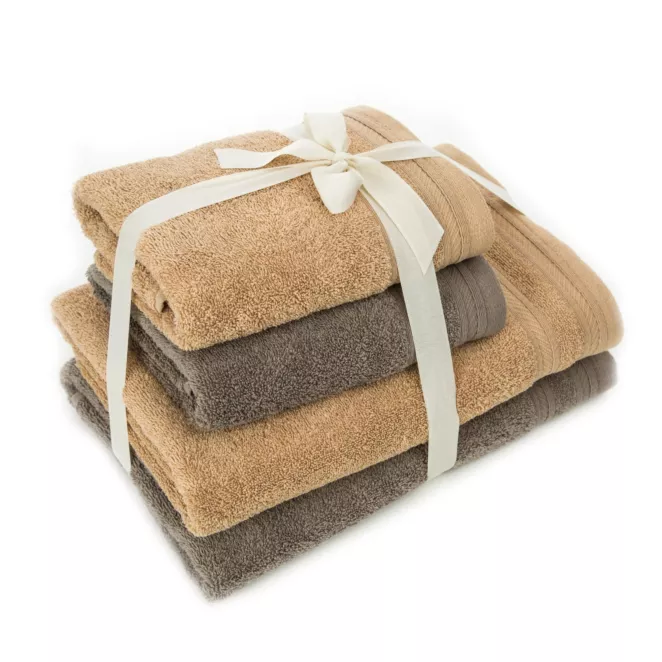 Zestaw ręczników bawełnianych na prezent 2 szt 50x90 cm, 2 szt 70x140 cm kolor beżowy, brązowy