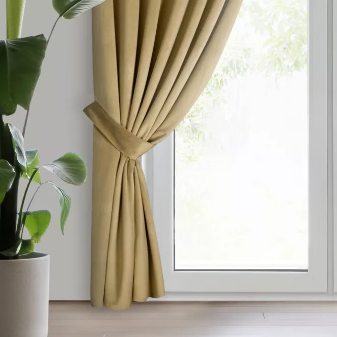 Zasłona welwetowa ciemnobeżowa, troczek w zestawie 140x300 cm taśma - ANTARA