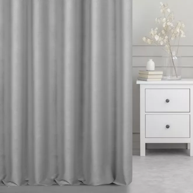 Zasłona szyta na taśmie 5 cm srebrna z gładkiego, matowego welwetu