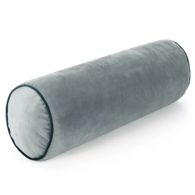 Poduszka dekoracyjna wałek 15 x 45 cm welwetowa morska zdobiony kontrastującą lamówką GAJA