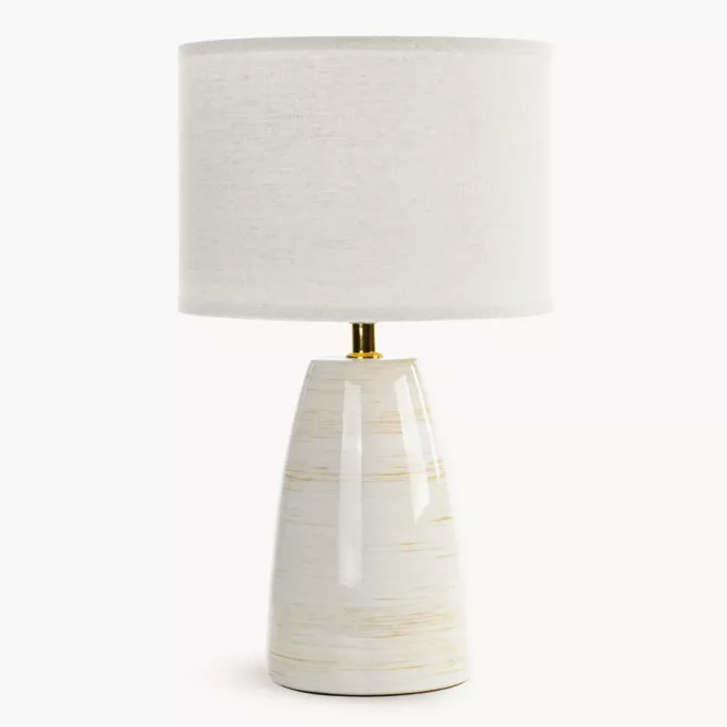 Lampka ceramiczna stołowa GRACE zdobiona przecieraną podstawą i matowym abażurem