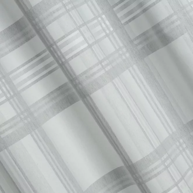 H204/4 Zasłona szyta na taśmie 5 cm kremowo srebrna dwustronna, z wzorem w kratę