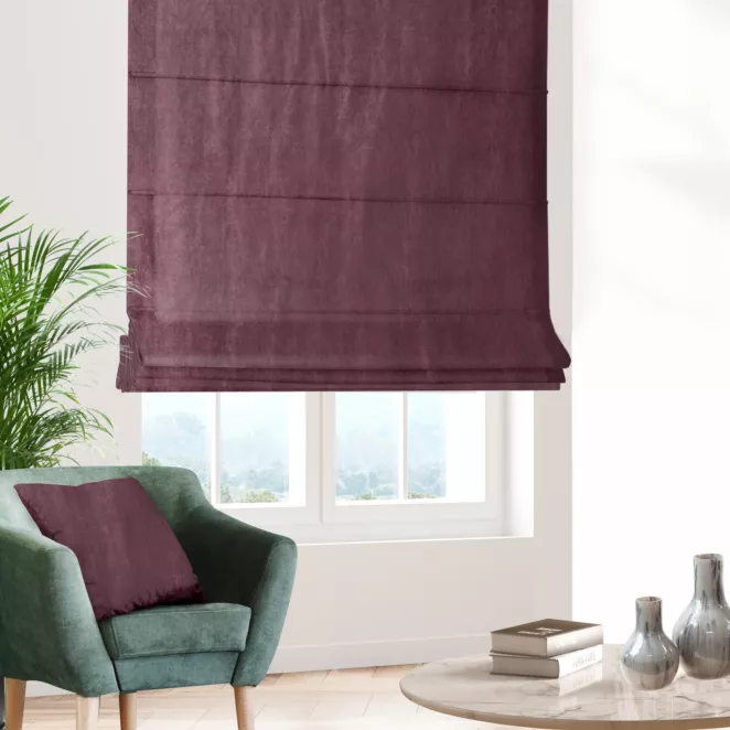 Roleta rzymska SAFARI wrzosowa z miękkiej welwetowej tkaniny z połyskiem