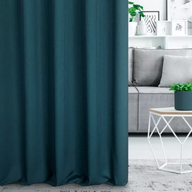 Zasłona szyta na taśmie 5 cm turkusowa z miękkiej tkaniny z efektem melanżu