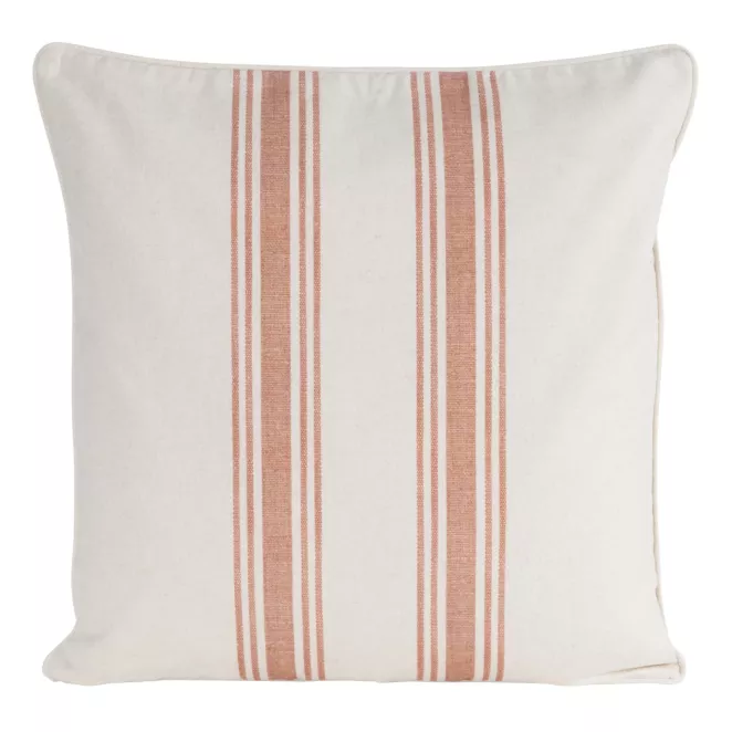 Poszewka na poduszkę 50x50 cm bawełniana z dodatkiem lnu zdobiona subtelnym nadrukiem pasów kremowo, ciemnobeżowa LEN
