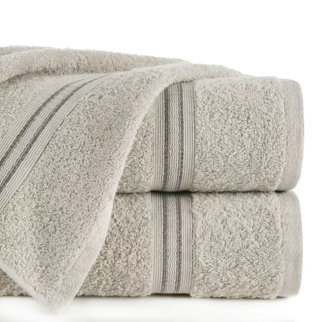 Ręcznik kąpielowy 50x90 cm bawełniany kolor beżowy w kontrastujące pasy 500 g/m2 TRIS