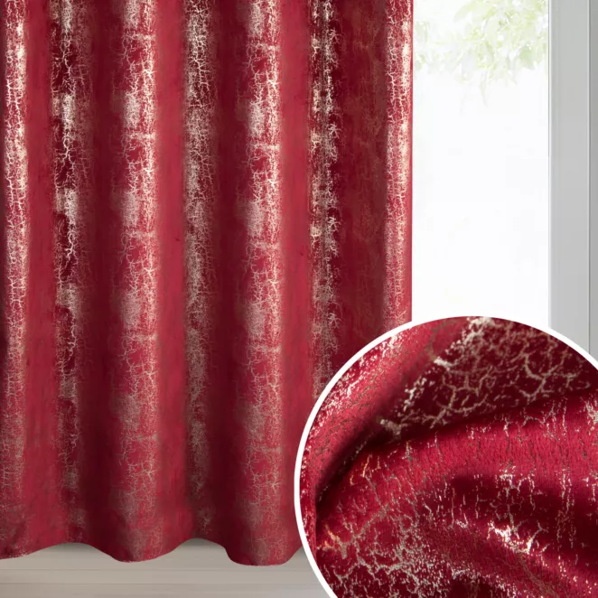 Zasłona bordowo, szampańska welwetowa z błyszczącym nadrukiem 140x250 cm przelotki - INGRID