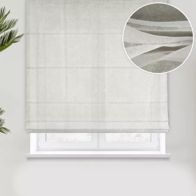 Roleta rzymska kremowa z miękkiej, matowej tkaniny nie wymagającej prasowania, z efektem kreszowania