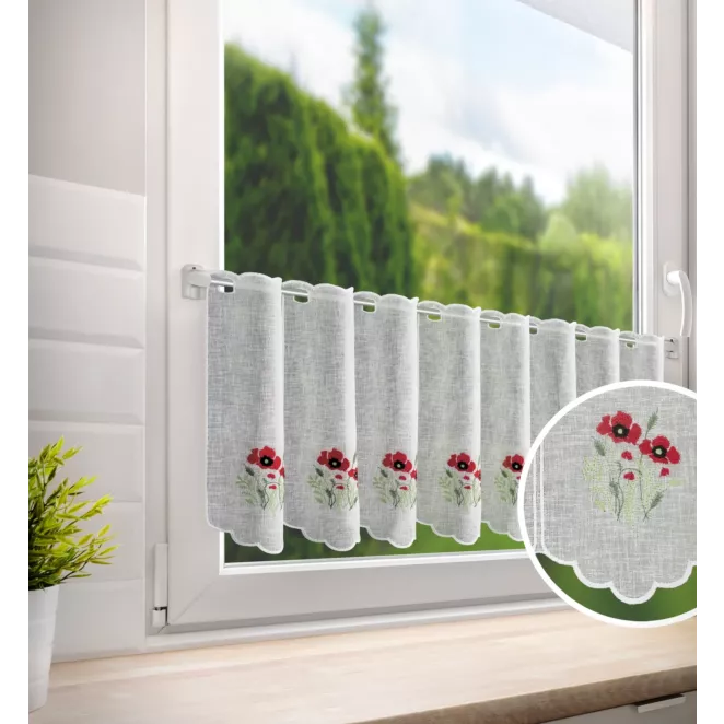 Tkanina firanowa zazdrostka z haftowanym wzorem