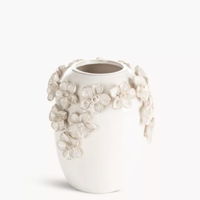 Wazon ceramiczny kremowy zdobiony kwiatami 3D 18x20 cm DIANA