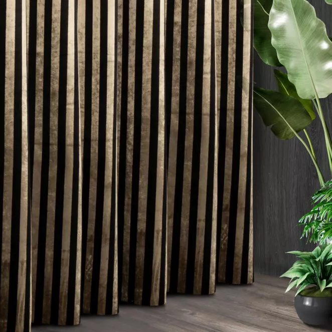 Tkanina zasłonowa welwetowa, elegancka w pionowe pasy obiciowa z kolekcji Eva Minge