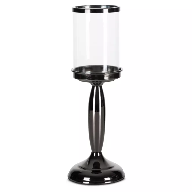 Świecznik dekoracyjny NOE na metalowej nóżce z szklanym kloszem