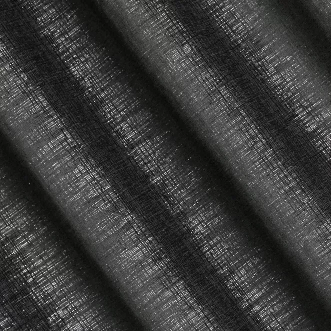 L117/11 Zasłona szyta na taśmie 5 cm czarna z szenilowej tkaniny z dodatkiem połyskującej nici