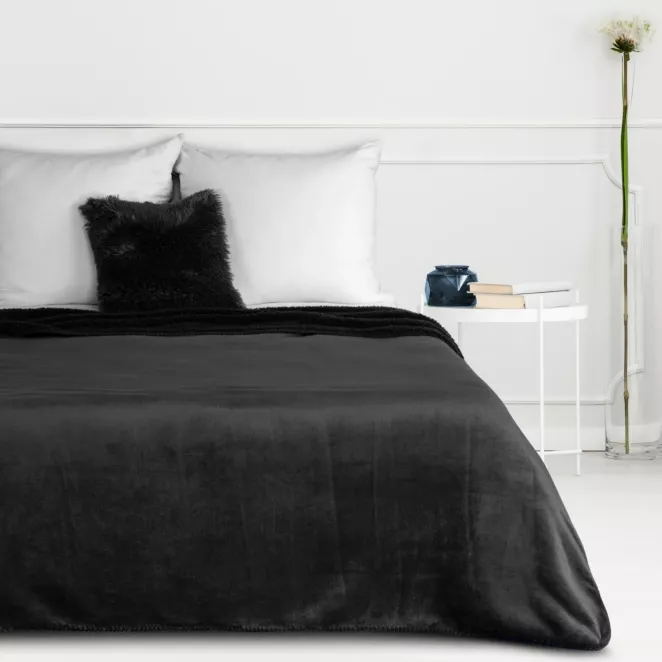 Koc 150x200 czarny z miękkiego polaru ze strukturą baranka TEDY Eurofirany Premium