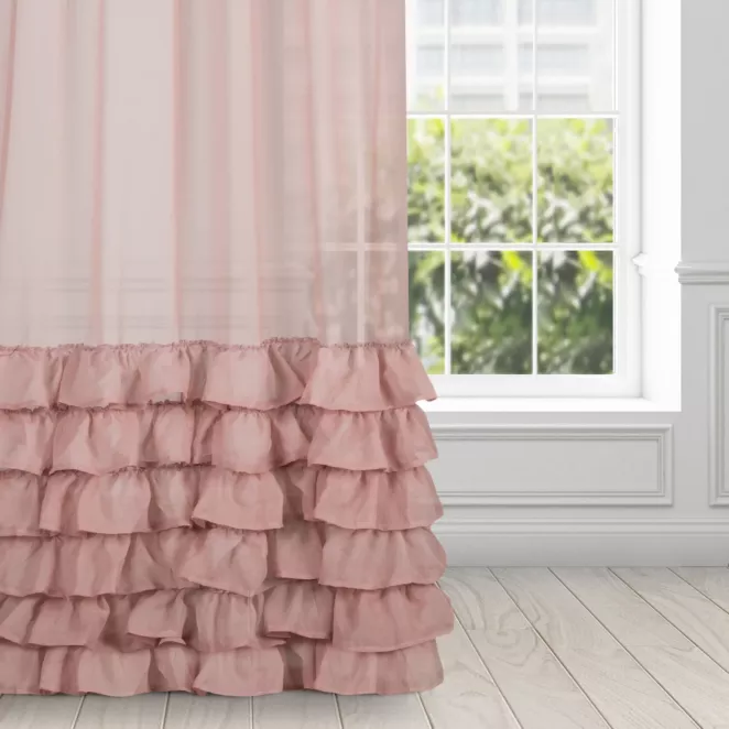 Firana różowa z falbanami 140x250 cm taśma DOLLY DIVA LINE