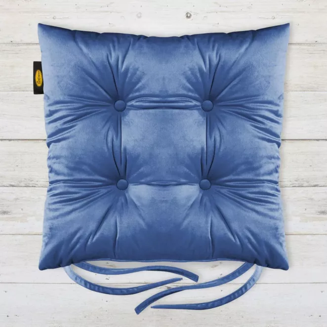 Poduszka na krzesło dwustronna 40 x 40 x 8 cm welwetowa chabrowy