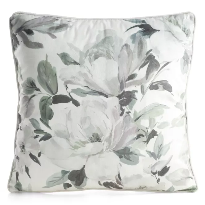 Poszewka na poduszkę 45x45 cm z welwetu biało, niebieska z motywem kwiatów - NOA