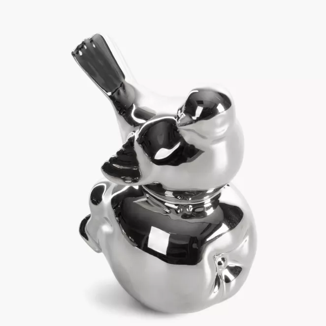 Figurka dekoracyjna ptaszek srebrna o wysokim połysku 10x7x11 cm FABIO