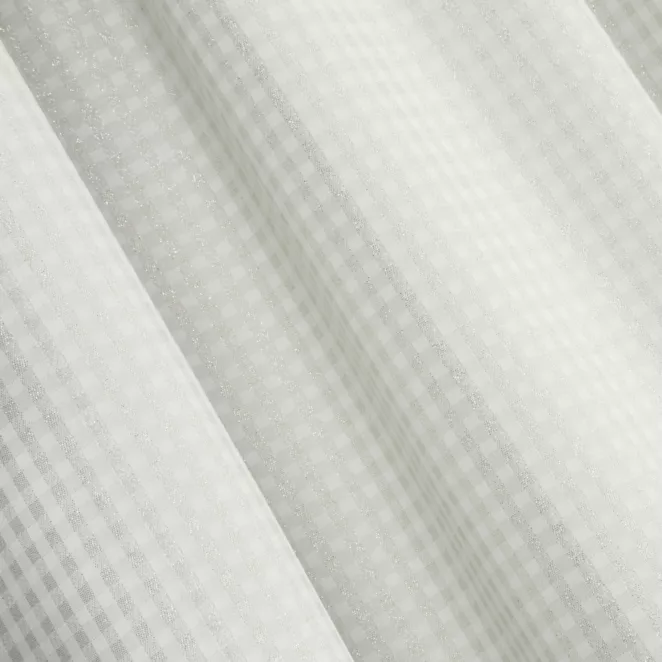 L176/1 Zasłona szyta na taśmie 5 cm FLAVIO kremowo szampańska z dwustronnej tkaniny, deseń w krateczkę z dodatkiem srebrnej nici