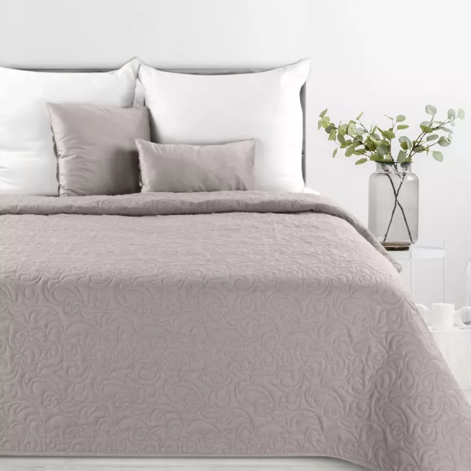 Narzuta z tkaniny imitującej len popielata 170x210 cm na łóżko pikowana metodą hot press LENA 4 Eurofirany Premium